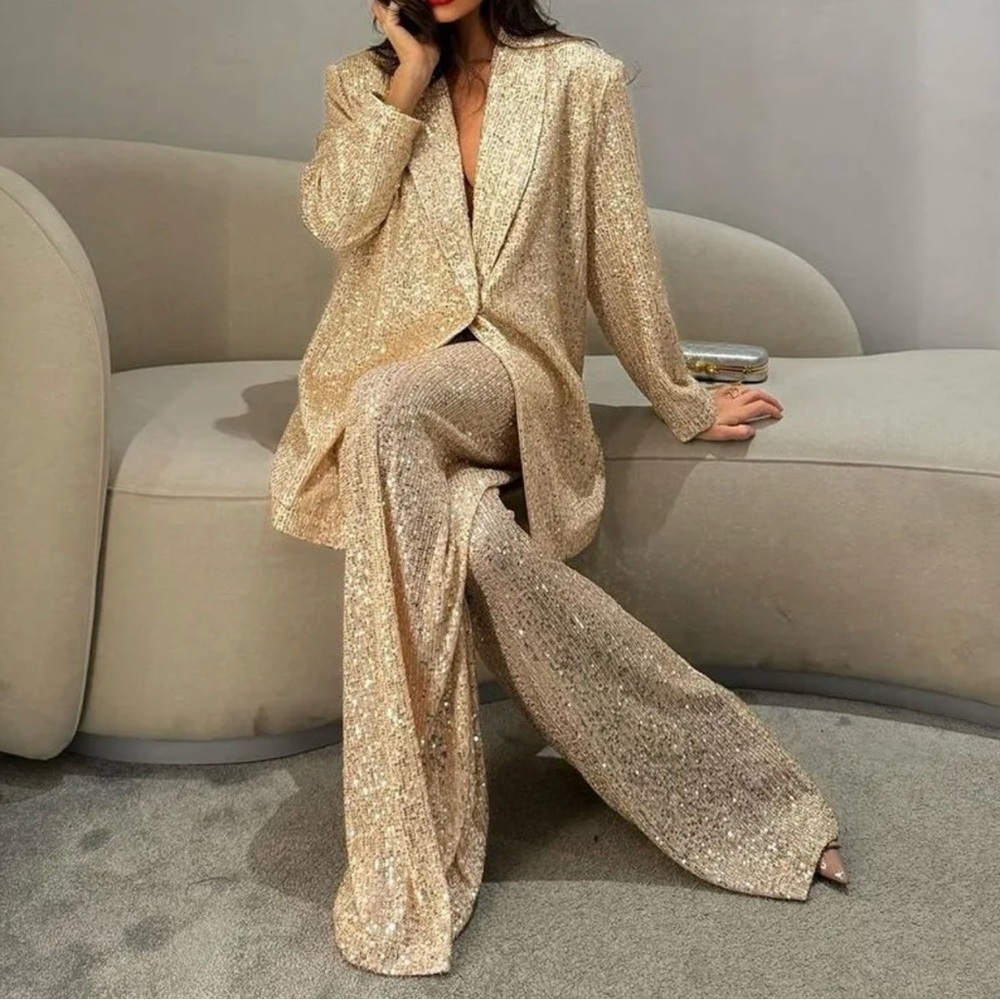 Sequin Women's Gold Oversize Blazer and Pants